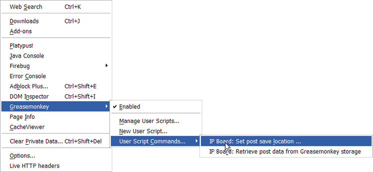 Screenshot of functionality added by script