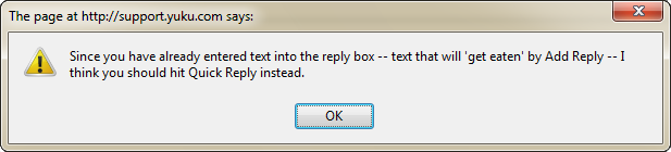 Screenshot of confirmation prompt added by script